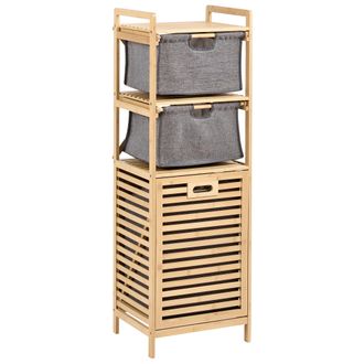 Beliani Armario De Ba&ntilde;o De Bamb&uacute; Puerta Abatible Con Cestas Estante Marr&oacute;n Claro 120 Cm Cutervo
