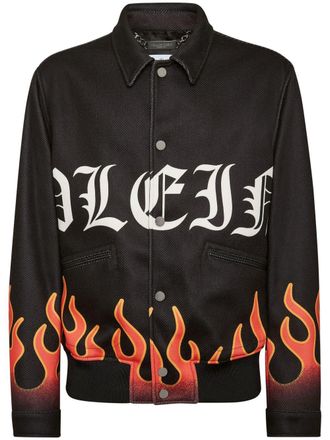 Philipp Plein Bomber con stampa Flame - Nero