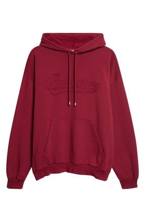 Balenciaga Logo Appliqu&eacute; Cotton Hoodie in 6164 Burgundy at Nordstrom, Size X-Large