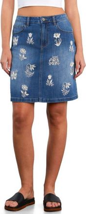 HINT OF BLU Wildflower Floral Embroidered Denim Skirt in Vintage Blue at Nordstrom, Size 30