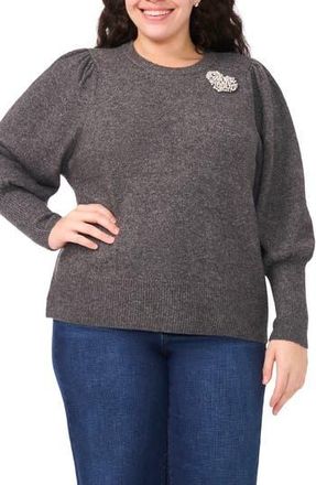 CeCe by Cynthia Steffe Faux Pearl Heart Applique Sweater in Medium Heather Grey at Nordstrom Rack, Size 1X