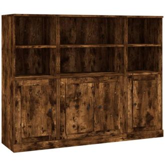 vidaXL Vidaxl - Aparador Alto 3 Piezas Madera Contrachapada Roble Ahumado