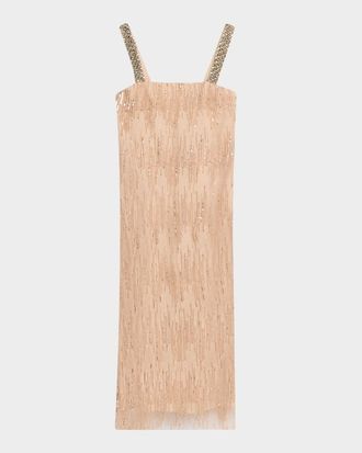 Halston Heritage Eila Bead & Sequin-Embroidered Tulle Midi Dress