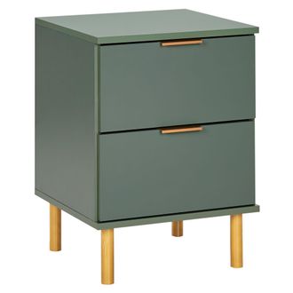 Beliani Mesita De Noche Retro Moderna 2 Cajones Elementos Dorados Verde Walpole