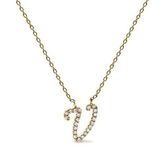 House of Brilliance 10K Gold Diamond Accent A-Z Initial Script Style Pendant Necklace in Yellow | V at Nordstrom