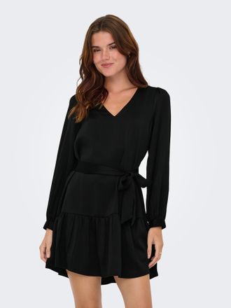 Only Tunikakleid ONLY ONLNEW ALENA LIFE L/S SHORT DRESS WVN, Damen, Gr. XS, N-Gr, schwarz, Web, Obermaterial: 100% Polyester, unifarben, regular fit, V-Aus