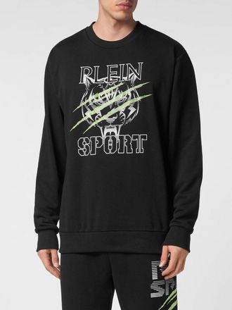 Plein Sport Cotton Crewneck Sweatshirt with Graphic Print and Dropped Shoulders