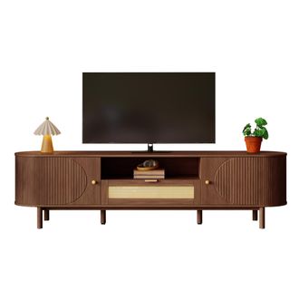 STILVORA Mueble Tv Con 2 Puertas, 2 Cajones Y Nichos Abiertos, Estilo Moderno, 175&times;36&times;51 Cm, En Mdf, Nogal