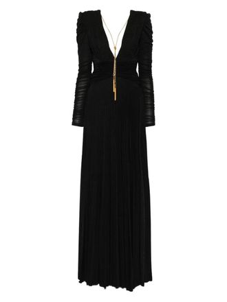 Elisabetta Franchi pleated chain-embellished long dress - Black