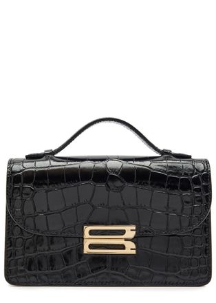 Victoria Beckham Dorian Small Crocodile-effect Patent Leather top Handle bag - Black - One Size