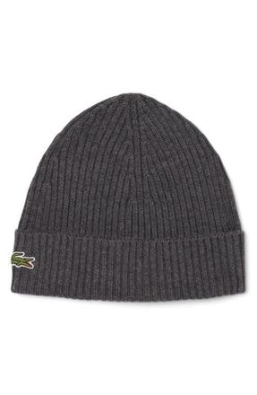 Lacoste Wool Cuff Beanie in Pitch Chine at Nordstrom