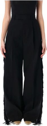 Carven Broeken, Dames, Zwart, S, Leer, Formal Pant Fringed