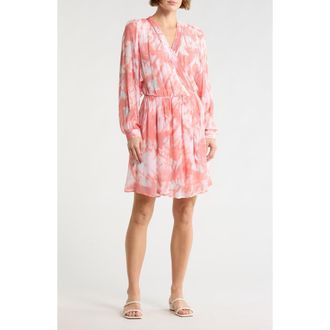 Boss Orange by Hugo Boss Print Long Sleeve Faux Wrap Dress in Coral Print at Nordstrom Rack, Size 18 (Similar To 14W)