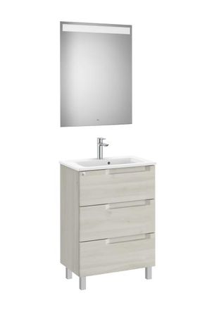 Roca Mueble Lavabo 600mm Aleyda Con Patas Compacto 3 Cajones + Espejo Blanco Madera