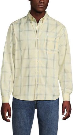 Lands End Traditional Fit Long Sleeve Travel Kit Shirt in Pale Yellow/blue Plaid at Nordstrom, Size Xx-Large