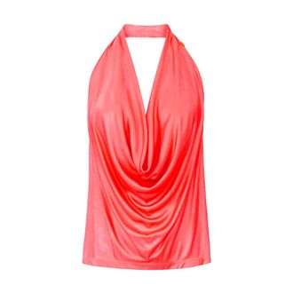 Elisabetta Franchi Sleeveless Tops, female, Orange, Size: S Shiny Viscose Jersey Top