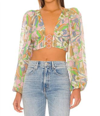 For Love & Lemons Guinevere Crop Top In Green
