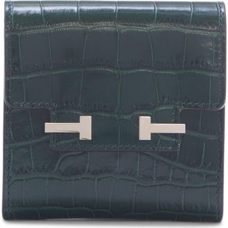 Tom Ford Aube Croc Embossed Leather Flap Card Case in Emerald Green at Nordstrom