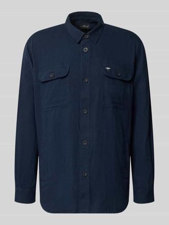 Fynch-Hatton Fynch-Hatton Regular Fit Hemdjacke aus Leinen-Baumwoll-Mix mit Kentkragen in Marine, Gr&ouml;&szlig;e 3XL