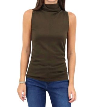 Kinross Cashmere Seamed Funnel Tank In Loden