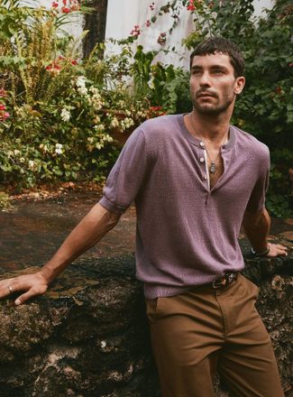 Le 31 Mens Pure linen knit Henley Shirt sweater