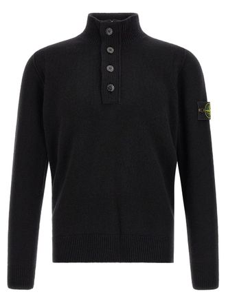 Stone Island Black Solid Mock Collar Sweater