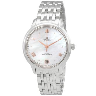 Omega Pre-owned Omega De Ville Prestige Automatic Chronometer White Mother of Pearl Dial Ladies Watch 434.10.34.20.05.001
