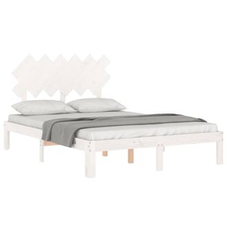 Berkfield Home Beautiful Bed Frame with Headboard White Double Solid Wood