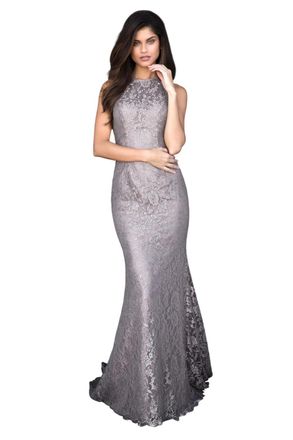 Sherri Hill Lace Appliqued Gown In Dark Nude