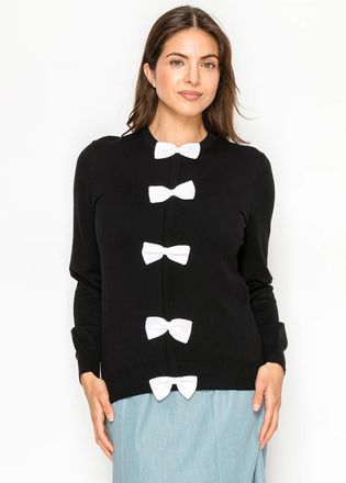 YAL New York Black Sweater with White Bow Front Detail