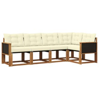 vidaXL Conjunto De Sof&aacute;s De Exterior Con Coj&iacute;n 5 Pcs Natural Y Crema Vidaxl