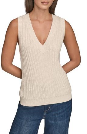 DKNY V-Neck Sweater Tank in Cream/Silver at Nordstrom, Size X-Large