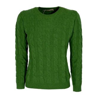 Cashmere Company Groene Cashmere en Wol Gevlochten Crewneck Trui - Dames - Ronde hals truien - Groen - S - Wol - Truien & Vesten