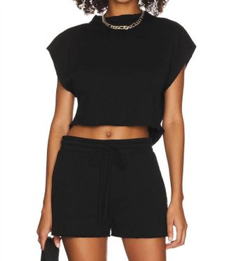 Lanston Crop Turtleneck Tank In Black