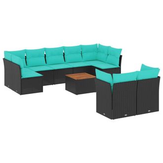 vidaXL Set De Sof&aacute;s De Jard&iacute;n 10pzas Con Cojines Rat&aacute;n Sint&eacute;tico Negro Vidaxl