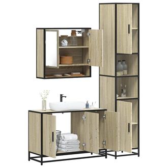 Berkfield Home 3 Piece Bathroom Furniture Set Sonoma Oak Engineered Wood in Brown