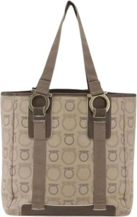 Ferragamo Pre-owned Tote Bags, female, Beige, Size: ONE SIZE Pre-owned Canvas Shoulder Bag