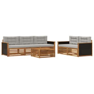 vidaXL Set Di Divani Da Esterno 6 Pz Naturale E Grigio Chiaro Vidaxl