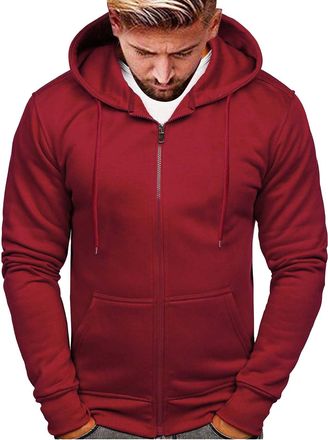 Generic Mens Full Zip Fleece Hoodie Sweatshirts Plain Workwear Casual Jumper Sweater Sports Leisure Warm Top Light Breathable Zip Up Top for Working Out Sweat