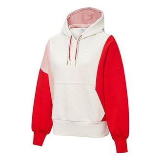 Puma (WMNS) PUMA Panelled Hoodie White Red Pink 532184-05