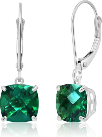 MAX + STONE Solid 10k Yellow or White Gold 8mm Cushion Cut Dangle Gemstone Earrings