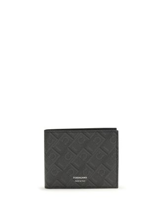 Ferragamo Mens Wallet Monogram Grey Patterned Medium Calf Leather Umbrellas