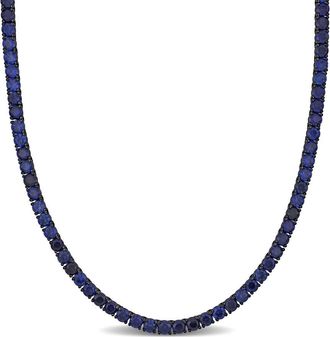 Amour 40 CT TGW Created Blue Sapphire Mens Tennis Necklace in Black Rhodium Plated Sterling Silver