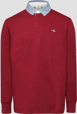 GANT Mens Regular-Fit Chambray Rugger Sweatshirt in Red Cotton - Size X-Large