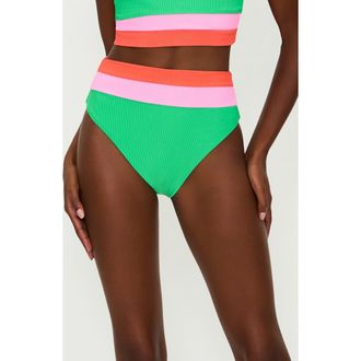 Beach Riot Heidi Colorblock High Waist Bikini Bottoms in Island Green at Nordstrom, Size Small