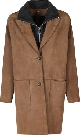 The Jackie Leathers Angelique Bonded Suede Coat With Ribbed Collar