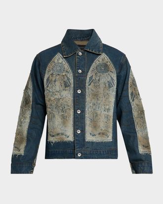 Who Decides War by Ev Bravado Mens Mechanic Embroidered Patchwork Trucker Jacket