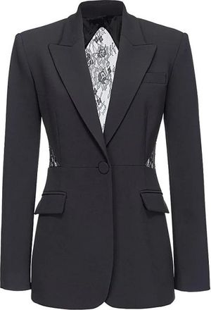 Pinko Zwarte Stretch Cr&ecirc;pe Blazer met Kantinzetstuk - Dames - Blazers - Zwart - S - Jassen