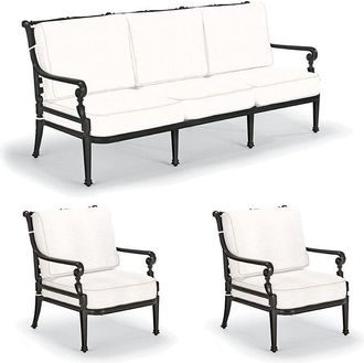 Frontgate Carlisle 3-pc. Sofa Set with Two Lounge Chairs in Onyx Aluminum - Standard, Rumor Vanilla with Dupione Sand Piping - Frontgate