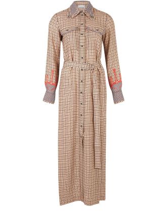 Chloé Belted Windowpand-Check Crepe Shirt Dress Size S